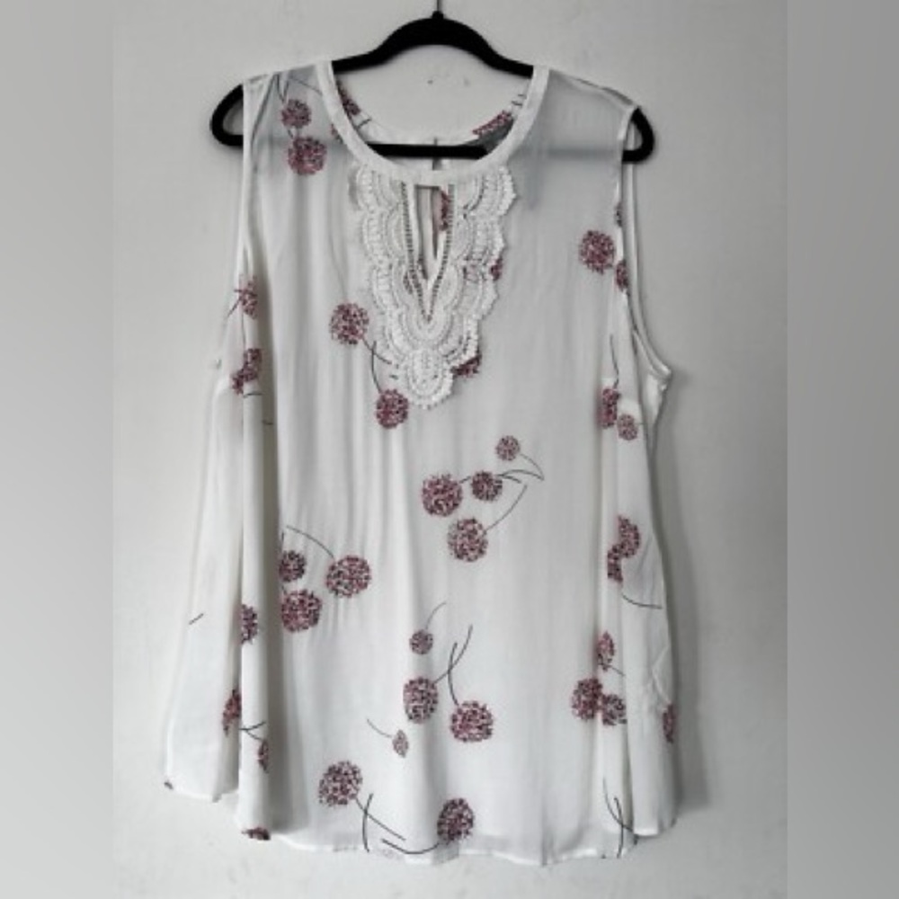 Daniel Rainn Sleeveless White Lace Floral Summer Blouse. Size 2X